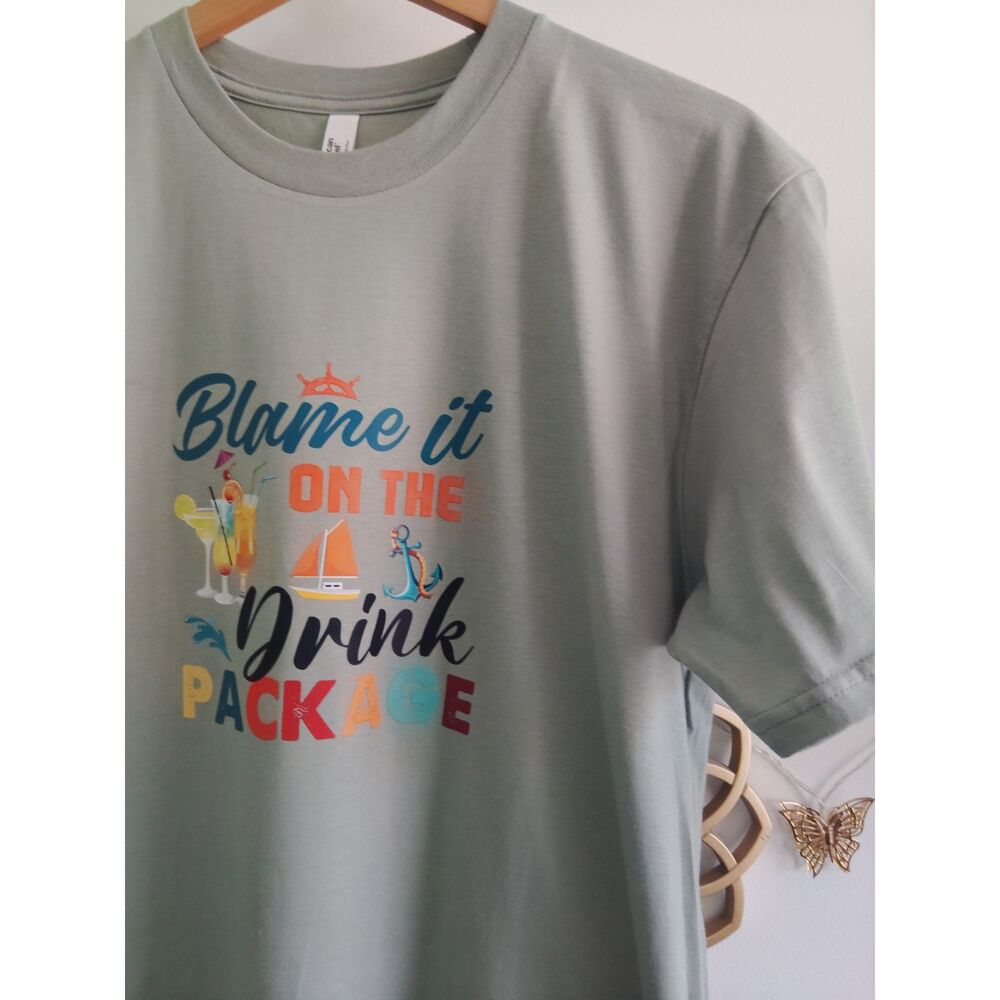Blame it on the Drink Package Funny Gift Crewneck Unisex 100% Cotton Large Tee